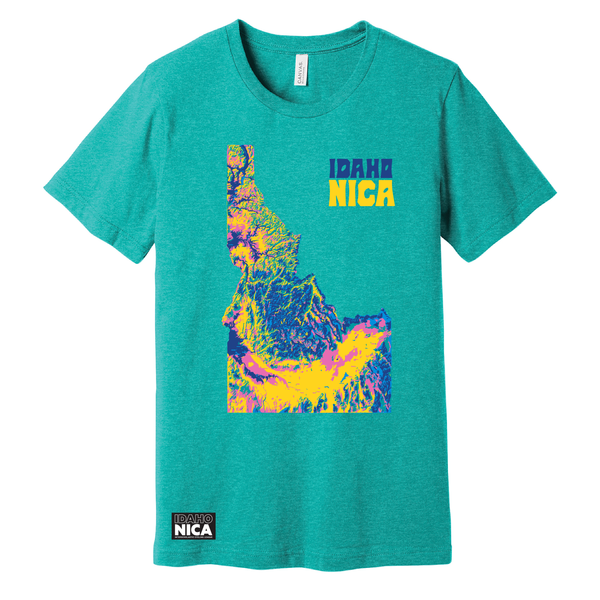 Idaho NICA Trippy Topo Tees - Heather Sea Green